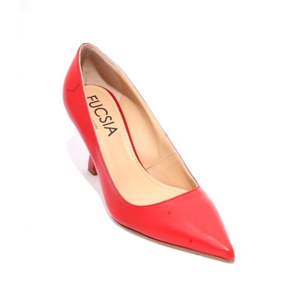 Fucsia 909a Red Leather Pointy Classic Heel Shoes